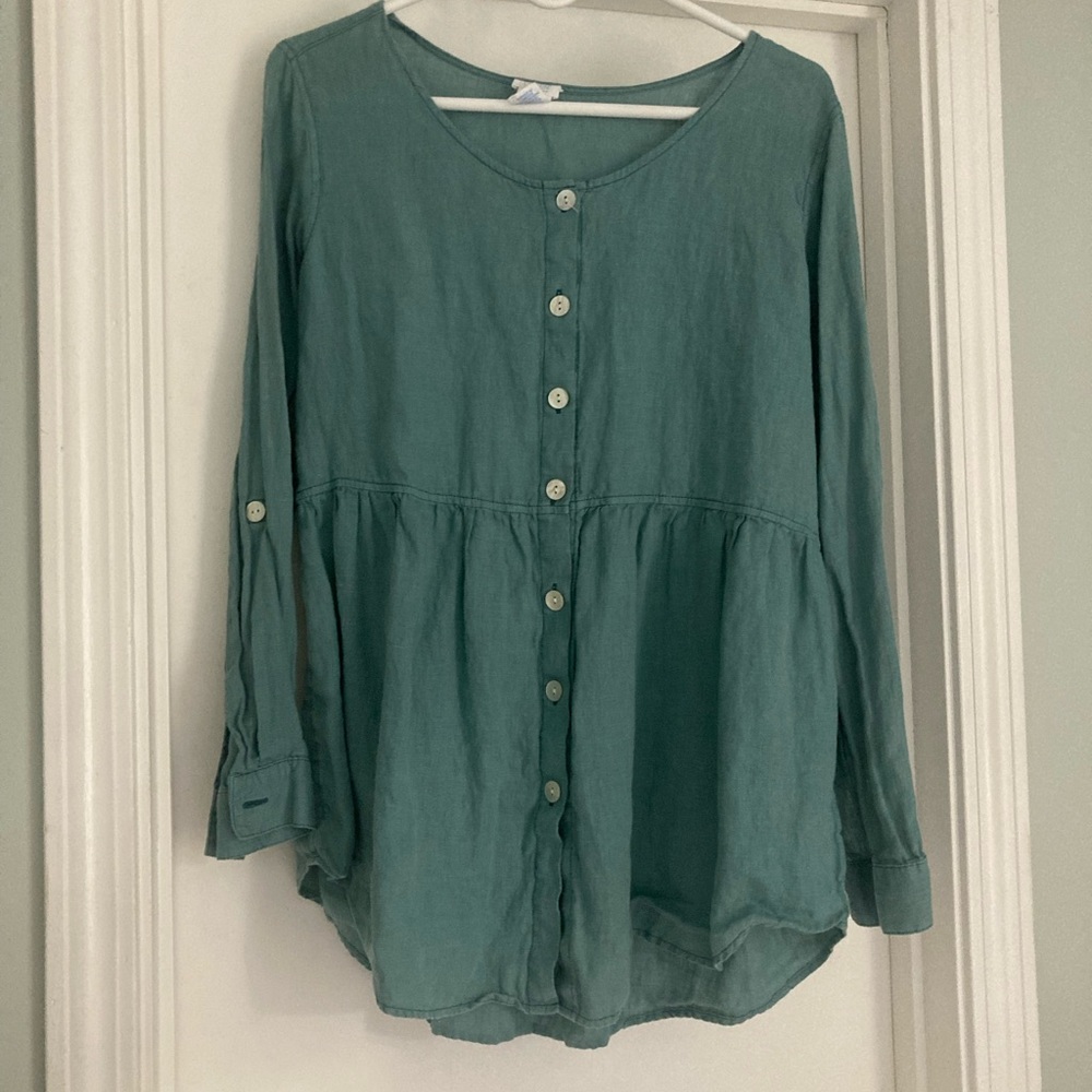 Teal Button-Up Women's Top